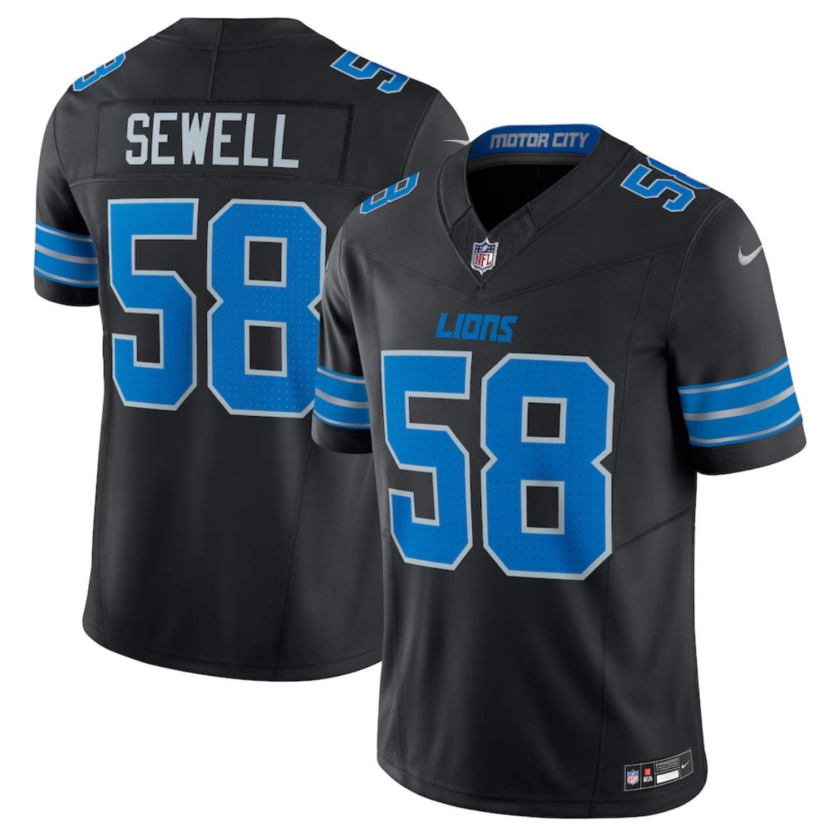 Youth Detroit Lions #58 Penei Sewell Black 2025 F.U.S.E. Vapor Limited Stitched Jersey